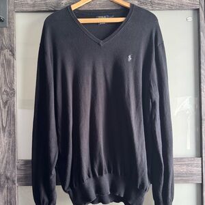 Vintage Polo Ralph Lauren Black Pima Cotton V-Neck Sweater Medium Great Cond. 🐴